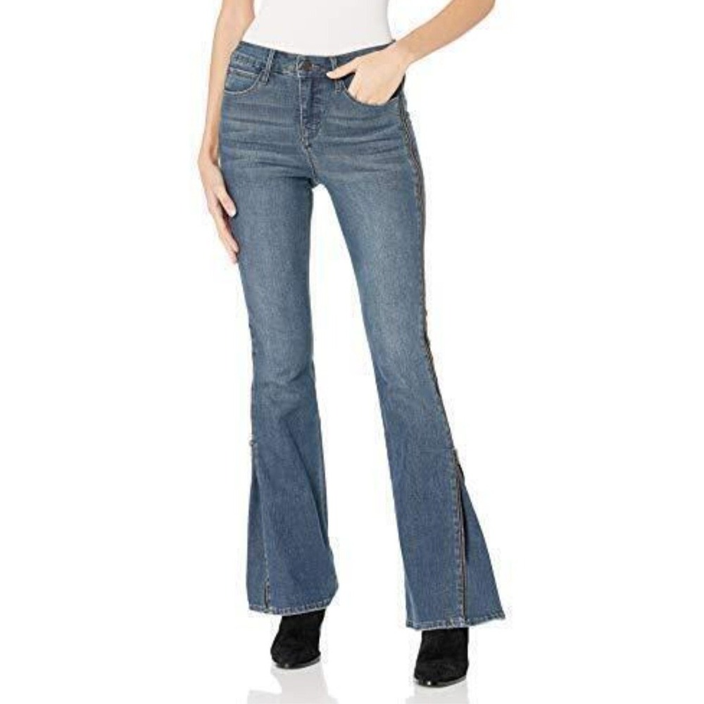 Skinnygirl Power Moves Flare Jeans Womens 26/2 Blue Full Side Zip Boho Retro NEW